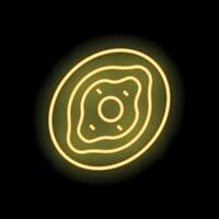 Neon yellow donut glowing on black background vector