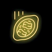 Neon sign of food falling on plate on black background vector