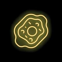Yellow neon sign of a donut with icing on black background vector