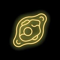 Neon sign showing sunny side up egg glowing on black background vector