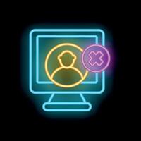 Neon icon of computer screen showing user account being deleted vector