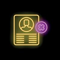 Neon sign showing delete profile icon on black background vector