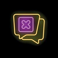Neon icon of two speech bubbles with delete symbol for dark mode vector