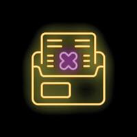 Neon icon of closed envelope with rejected document inside vector