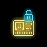 Neon icon of identification card showing access control vector