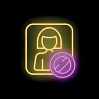 Neon icon of woman avatar with delete symbol showing account deletion vector