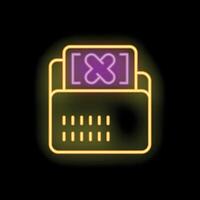 Neon icon of fax machine receiving document with error cross mark vector
