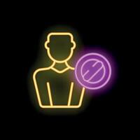 Neon icon of person being cancelled with a slash through it vector