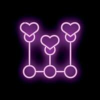 Neon hearts connected by lines forming a network vector