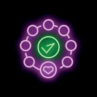 Neon icon showing customer satisfaction survey with check mark and heart vector