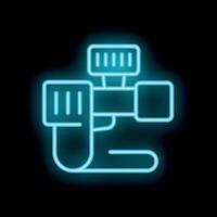 Neon icon of a retro style camera recording on tripod vector