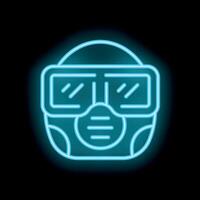 Neon sign of a worker wearing protective glasses and mask vector