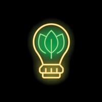 Neon icon of light bulb with green leaves symbolizing ecology vector
