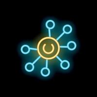 Neon icon of power button connecting to network representing decentralized system vector