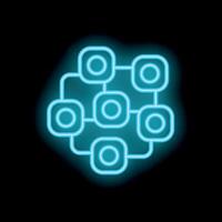 Neon blue blockchain network glowing on black background vector