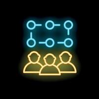 Neon icon of three people undergoing social network analysis vector