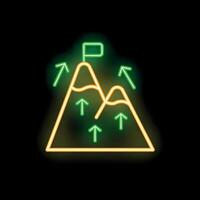 Neon sign representing reaching the top with arrows pointing up to the flag vector