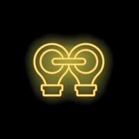 Neon icon of two light bulbs sharing an idea representing collaboration vector