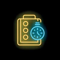Neon icon of clipboard with clock representing time management vector
