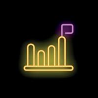 Neon style illustration of graph showing increasing business growth with flag at the top vector