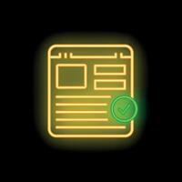 Neon online form with green check mark icon on black background vector