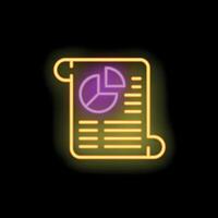 Neon sign representing a business report with pie chart, data analysis, and statistics vector
