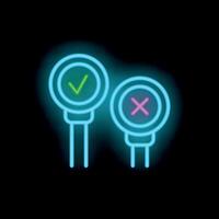 Neon sign showing right and wrong choice on black background vector