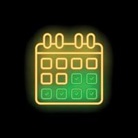 Neon calendar icon showing days passing with check marks vector