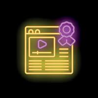 Neon icon of website with player receiving a guarantee award vector