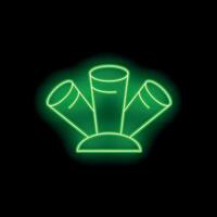 Green neon sign showing three empty shot glasses on black background vector