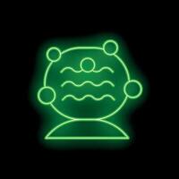 Neon green human head profile with brainwaves connected to circles representing network vector