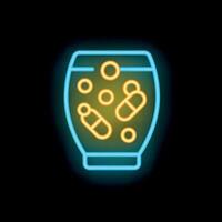 Neon icon of pills dissolving in a glass of water vector