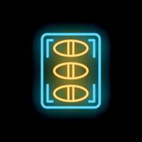 Glowing neon sign representing a blister pack of pills on a black background vector