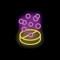 Neon effervescent pill dissolving with bubbles on black background vector