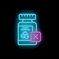 Neon style icon representing concept of refusing drugs or pills vector