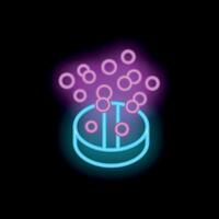 Blue neon effervescent pill dissolving with bubbles on black background vector