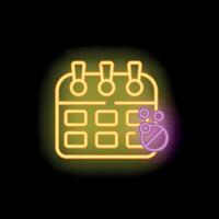 Neon icon of calendar showing menstrual cycle with a crossed out pill vector