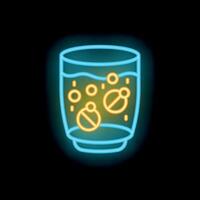 Neon sign of effervescent pills dissolving in glass of water vector