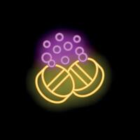 Neon sign of effervescent pills dissolving in water with bubbles vector