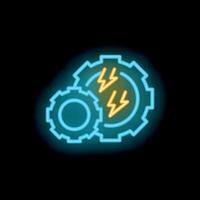 Neon gears and lightning bolts intertwined symbolizing powering innovation vector