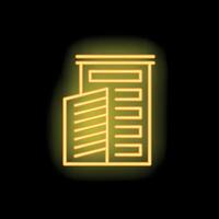 Yellow neon sign representing a building with many floors on a black background vector