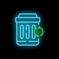 Neon icon of trash can with recycling symbol representing waste management vector