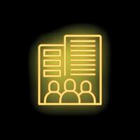 Neon icon representing office building with businesspeople standing in front of it vector