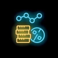 Neon icon of database server showing increasing percentage symbol for data processing vector