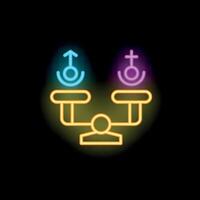 Neon sign representing gender equality with balance scale vector