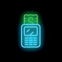 Neon sign representing contactless payment using pos terminal vector