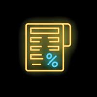 Neon icon of document with interest rate for online banking app vector