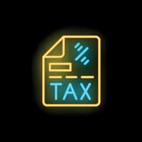 Neon tax form icon glowing on black background vector