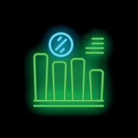 Neon icon of financial audit with magnifying glass analyzing growth chart vector