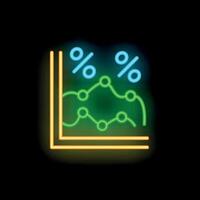 Neon sign showing graph representing market fluctuations with percentage symbols vector
